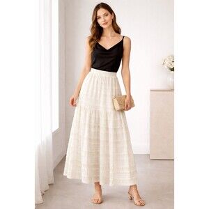 Mello. Los Angeles White Tiered Maxi Skirt S Ruffle Side Drawstring Ruched Boho